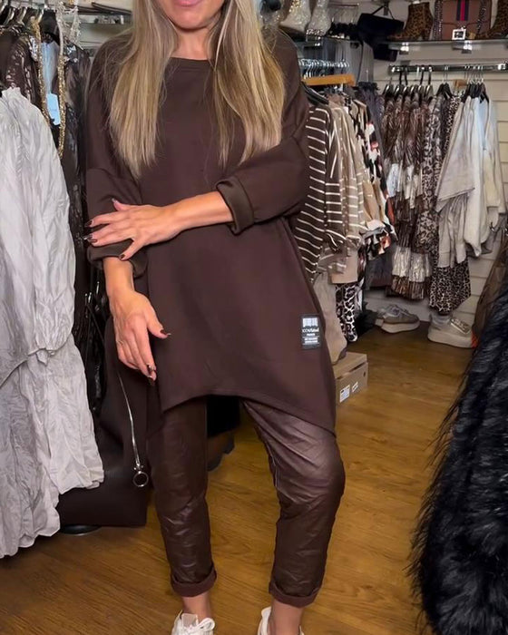 Sweatshirt Med Rund Hals Og Løs Passende Egenskaper