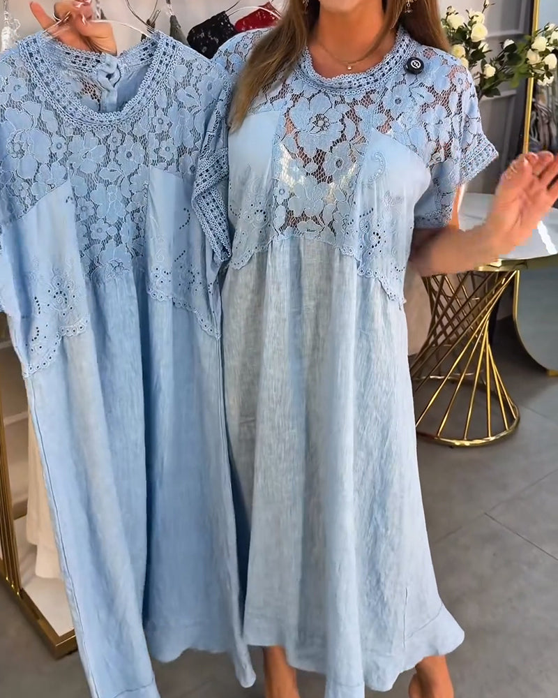 Kjole Elegant Blondekant Patchwork Maxi