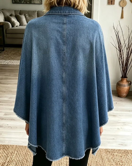 Frakke Revers Lynlås Frynser Denim