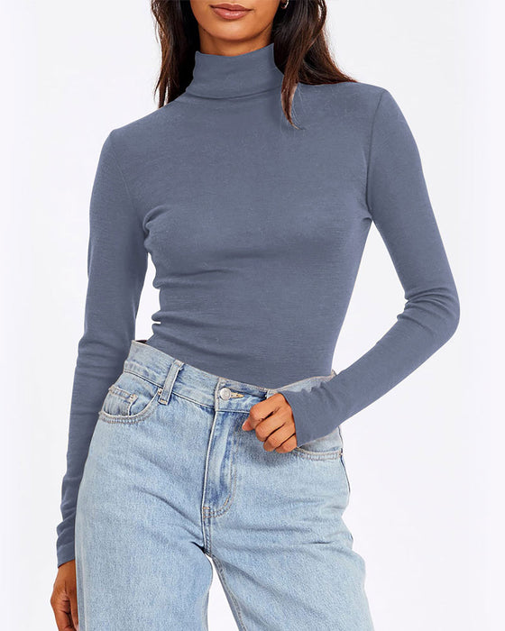 Top Ensfarvet Halv Turtleneck Base