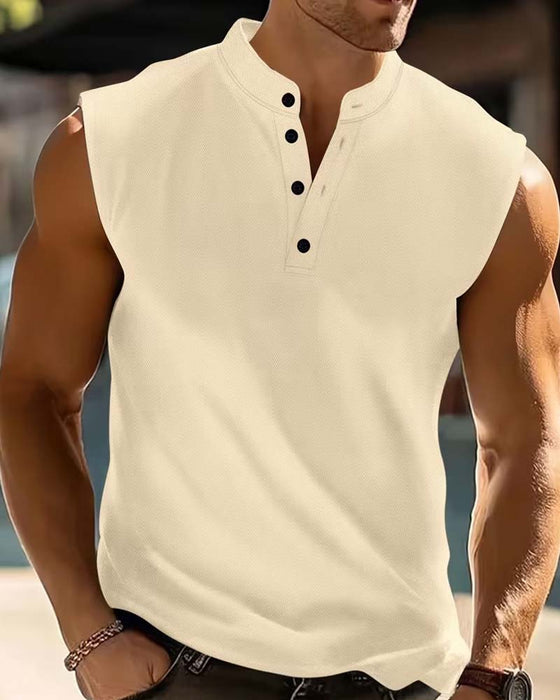 Tanktop Mænd Henley Ensfarvet Sport