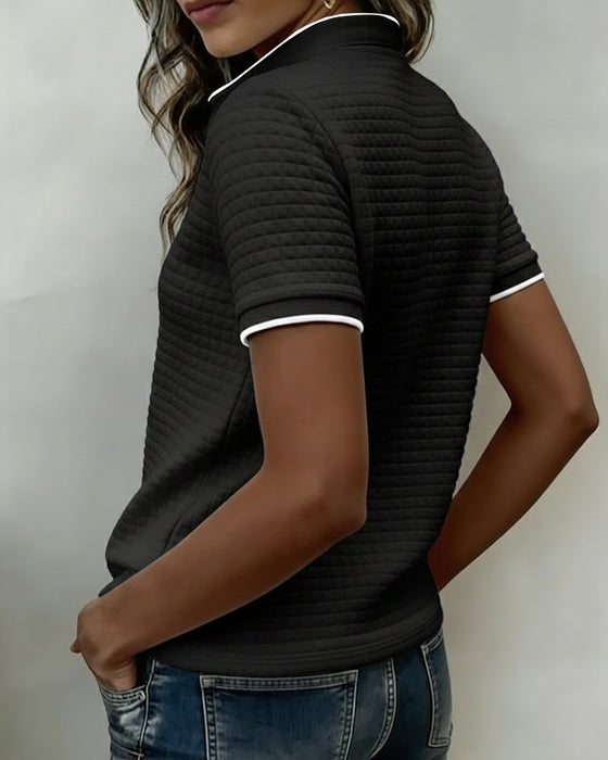 Topp Vaffelstrikket Knapper Ned Kortærmet