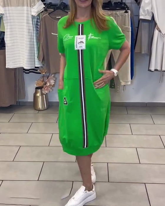 Kjole Korte Ærmer Printet Lige