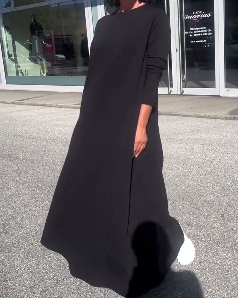 Kjole Løstsiddende Lang Ærme Rund Hals