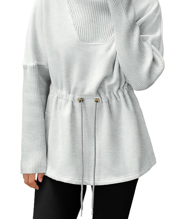 Sweatshirt Høj Krave Lang Ærme Talje Snor