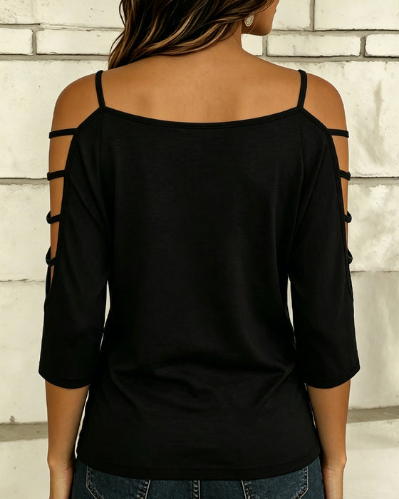 T-Shirt Solid Farve Albuelang Ærme Off-Skulder