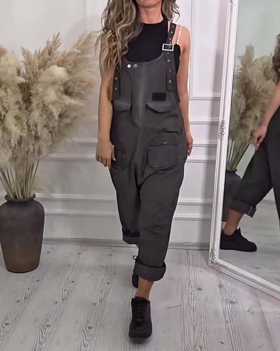 Jumpsuit Ensfarvet Casual Arbejdstøj