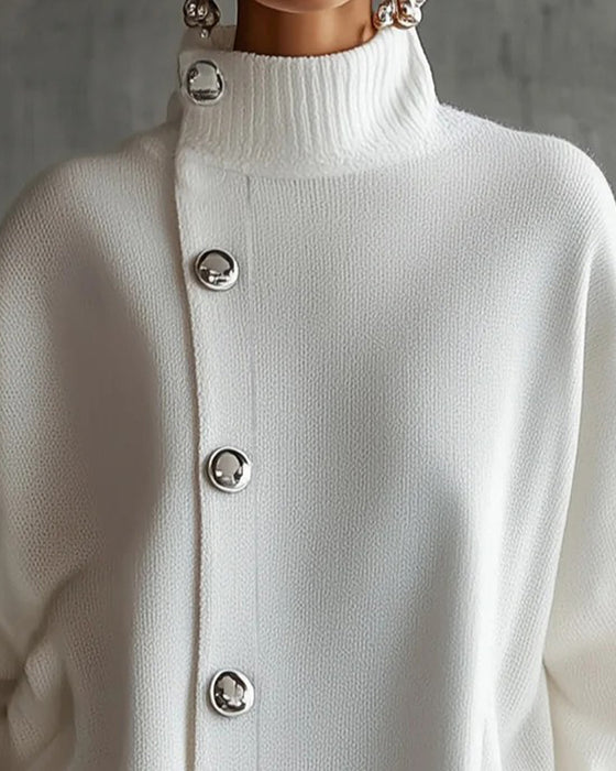 Sweaterkjole Knap Ensfarvet Lang Ærme