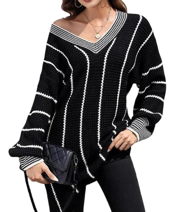 Pullover Trøje Afslappet Loose Fit Stribe