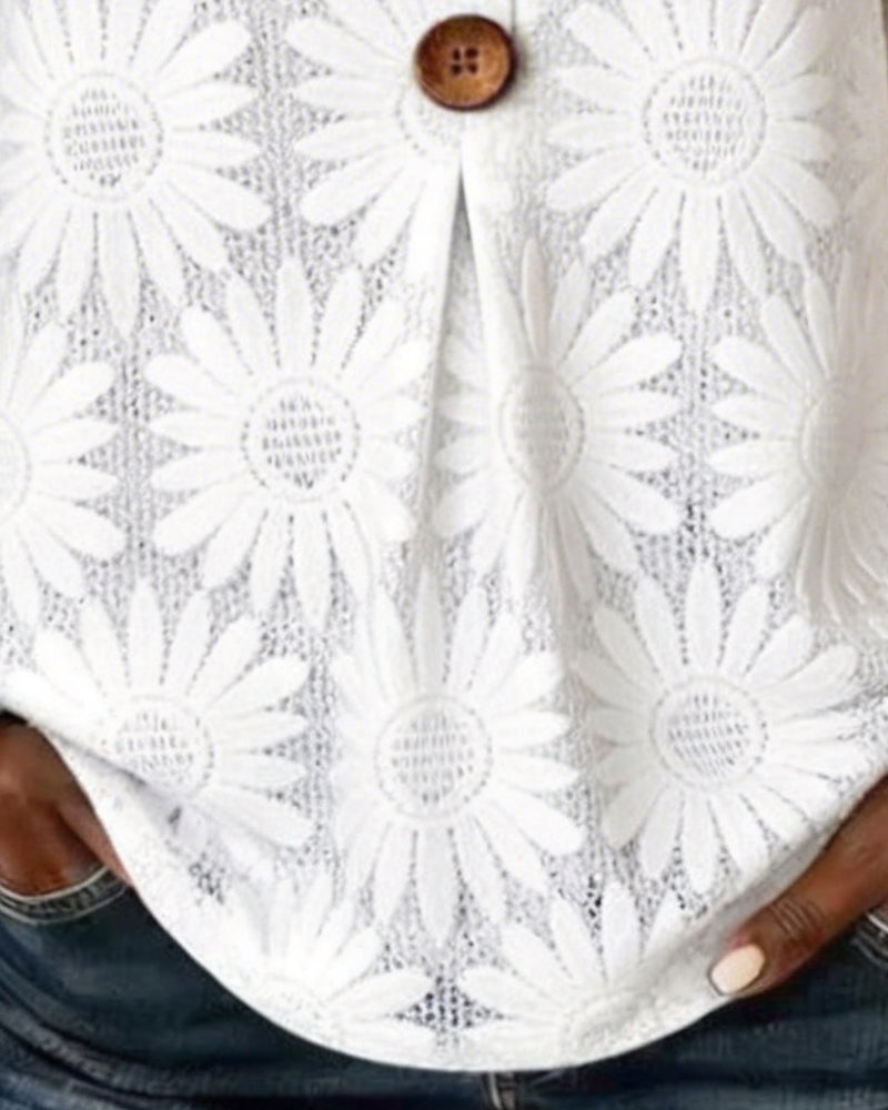 Bluse Med Rynket Tusindfrydmønster Og Rynkeærmer