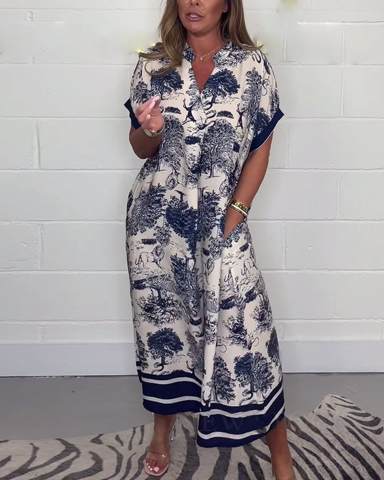 V-halset kjole med dyremotiv