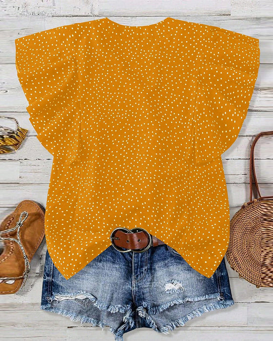 Bluse Flæseærme V-Hals Polka Dot