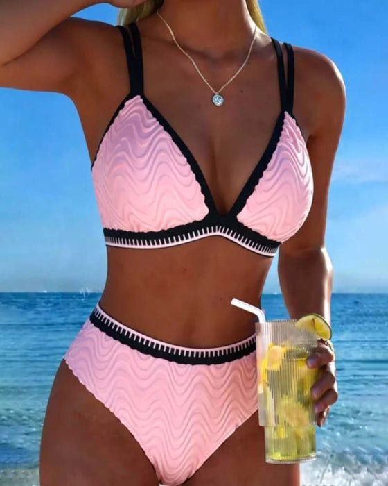 Bikini Farveblok Dobbeltstrop Tekstureret