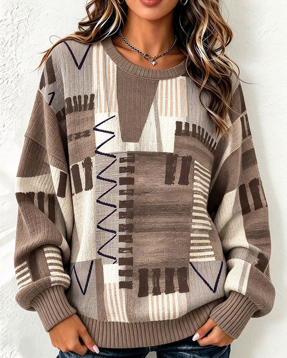 Sweatshirt Rund Hals Rutet Farveblok
