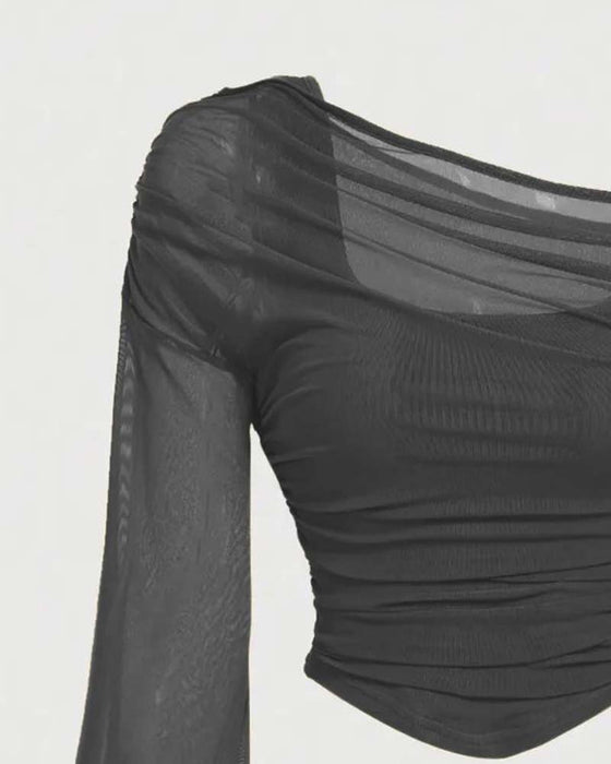 Bluse Net Rynket Lang Ærme Cami
