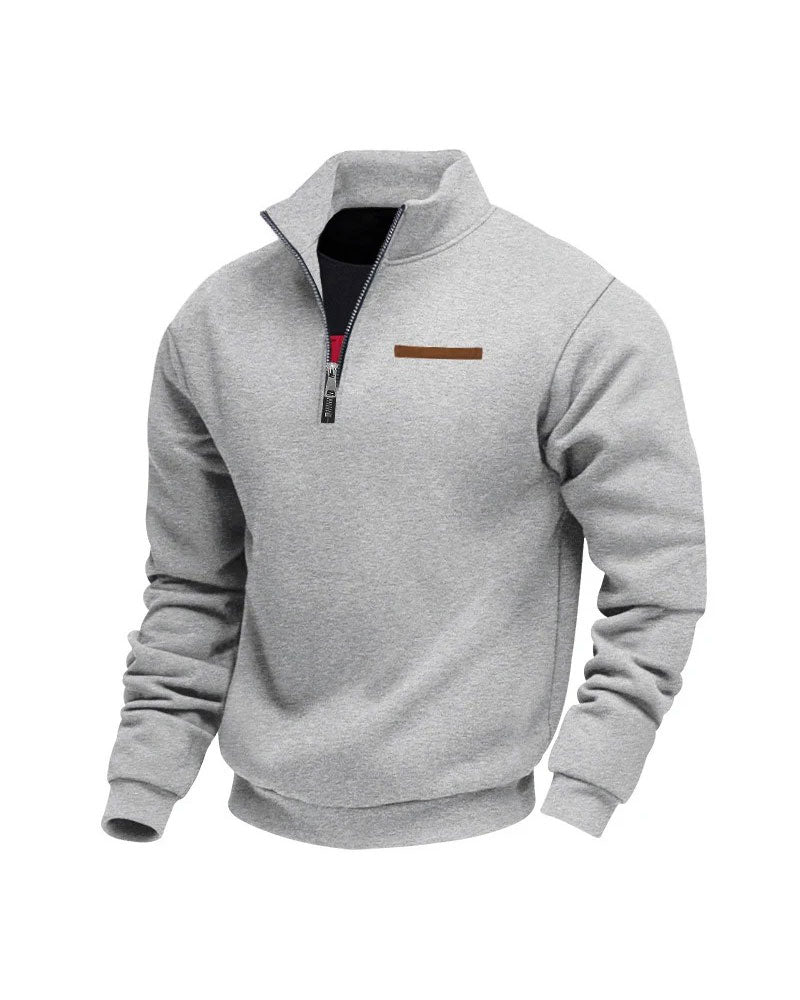 Sweatshirt Ensfarvet Ståkrave Lynlås
