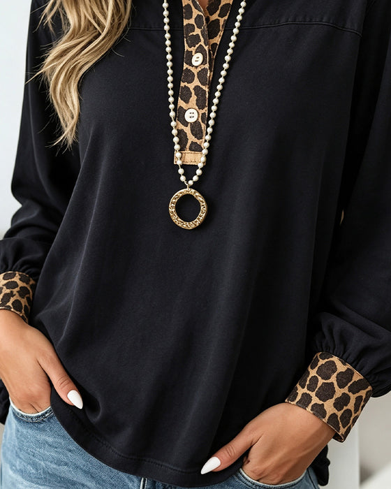 Top Leopardprint Revers Patchwork Knap