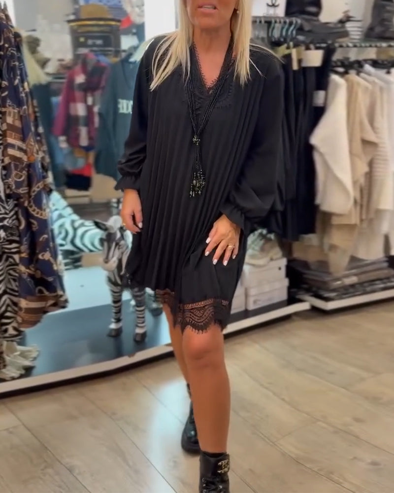 Kjole Kantenbesat Plisseret Løs