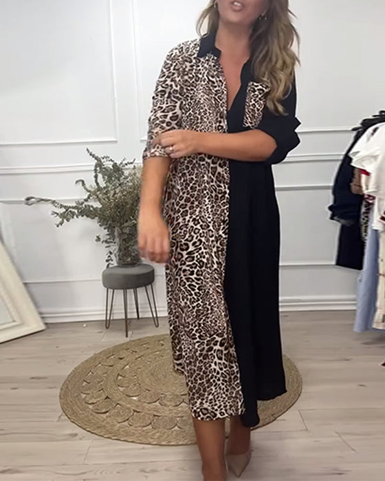 Lapel-kjole med leopardprint