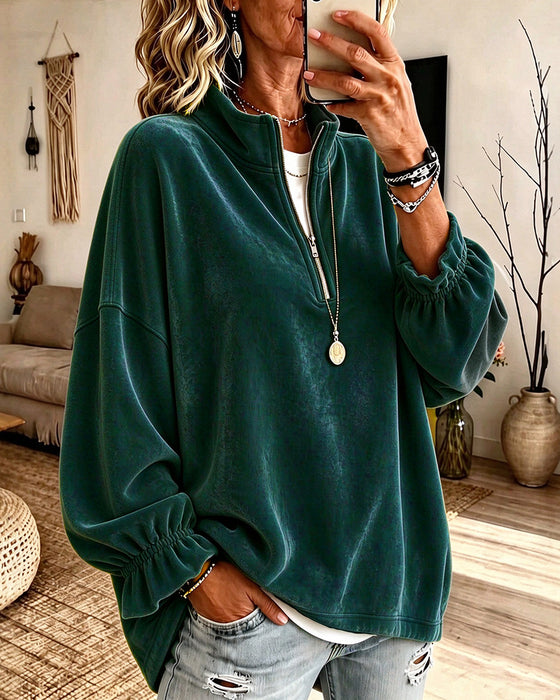 Sweatshirt Stående Krage Lynlås