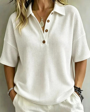 T-Shirt Knapper Foran V-Hals Vaffel
