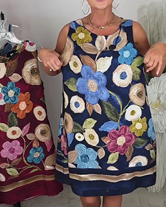 Kjole Oljemaleri Blomstret Ærmeløs Lige
