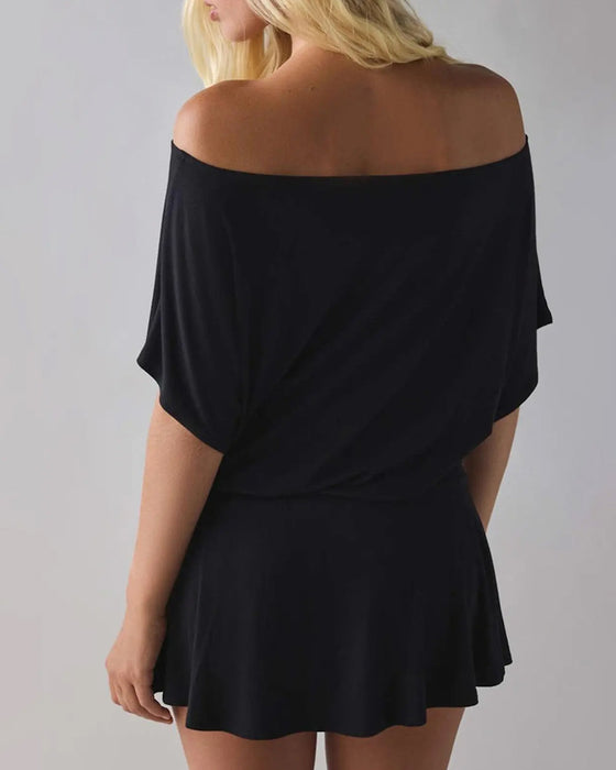 Kjole Off-Shoulder Løs Flagermus