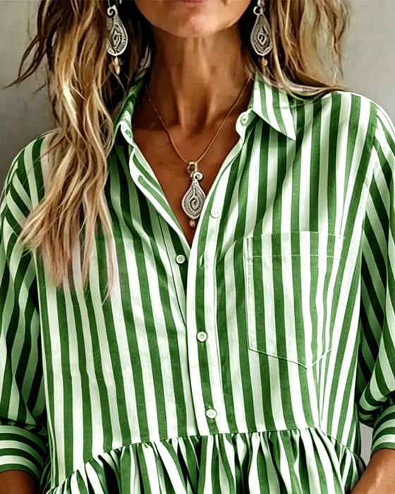 Afslappet Stribet Bluse Med Volanger
