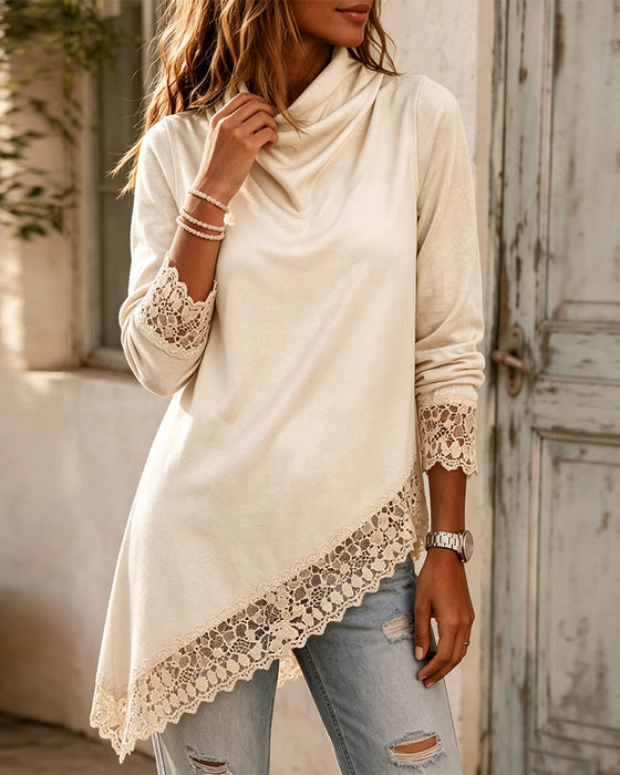 Top Mock Neck Blonder Patchwork Uregelmæssig