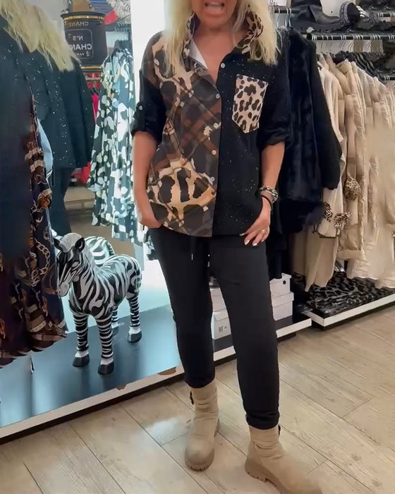 Skjorte Krave Lomme Patchworktryk