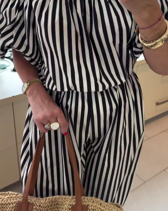 Jumpsuit Afslappet Skulderfri Stribet
