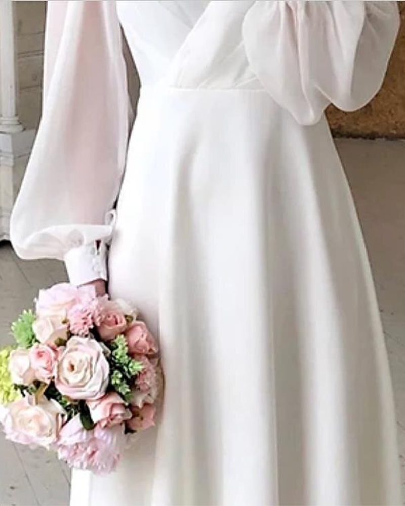 Kjole Elegant Puffærme V-Hals