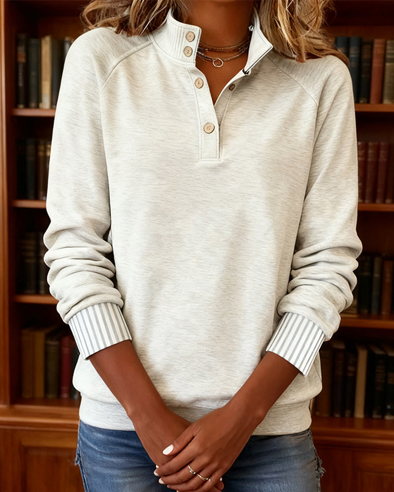 Sweatshirt Med Polokrave Og Halvåben Knapstolpe