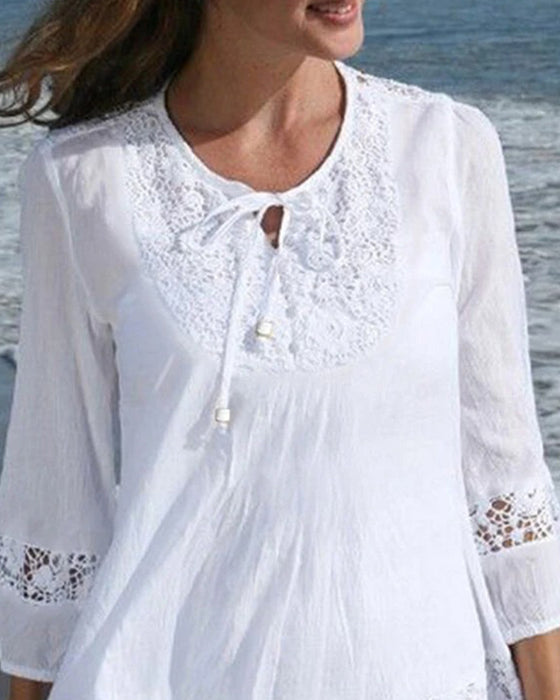 Bluse Rund Hals Bind Blonde Patchwork Solid