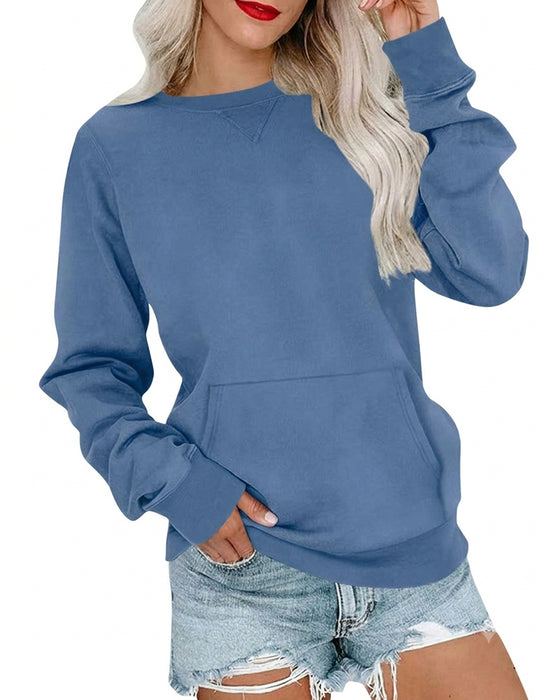 Sweatshirt Ensfarvet Rund Hals Lang Ærme Afslappet