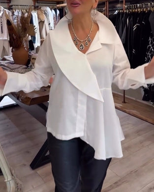 Skjorte Uregelmæssig Krave Ensfarvet