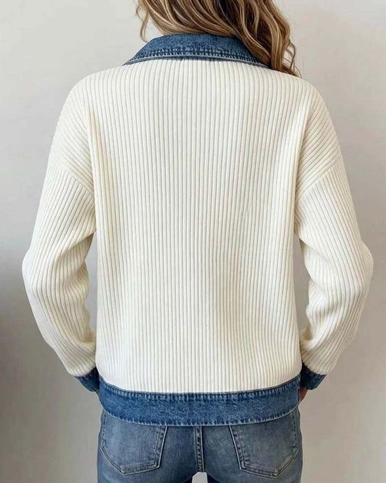 Frakke Revers Lynlås Denim Panel