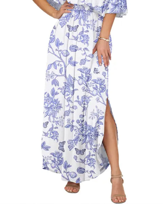 Kjole Elegant Blækvask Blomstret Maxi