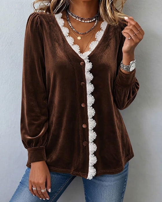 Bluse Fløjl Blonde Spliced