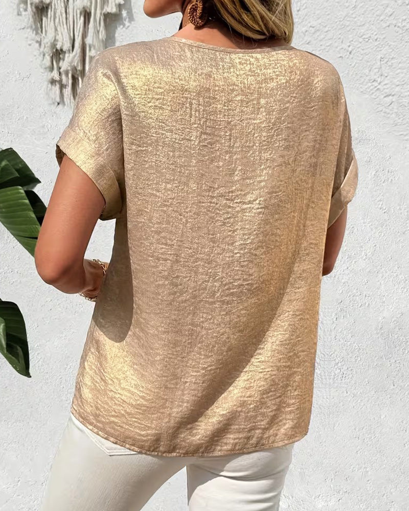 T-Shirt Ensfarvet Kortærmet Løs