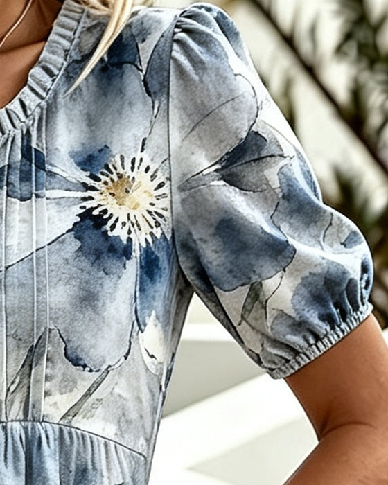 Kjole Ruffle Kant Tie-Dye Blomstret Talje