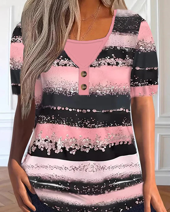 T-Shirt Tryk Patchwork Falsk To Stykker