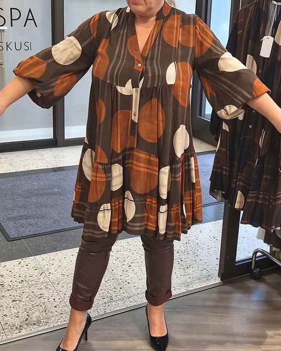 Kjole Geometrisk Prikket Tryk V-Hals Loose Fit