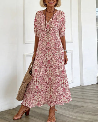 Kjole Vintage Blomstermønster V-Hals Maxi