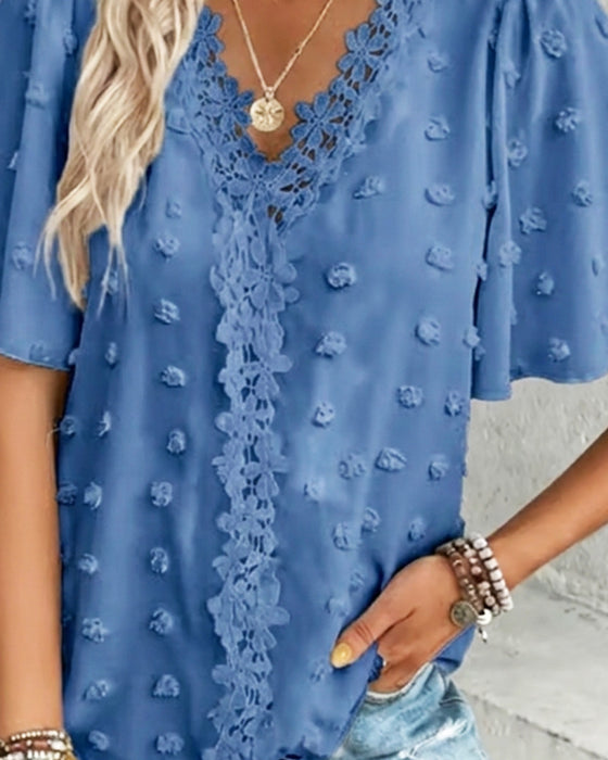 Bluse Sammenføjet Jacquard Flæseærme