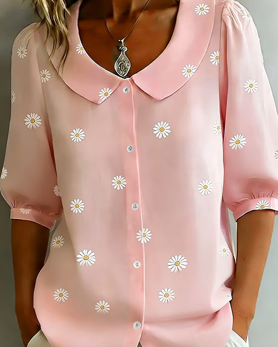 Afslappet Bluse Blomstret Puffærmer