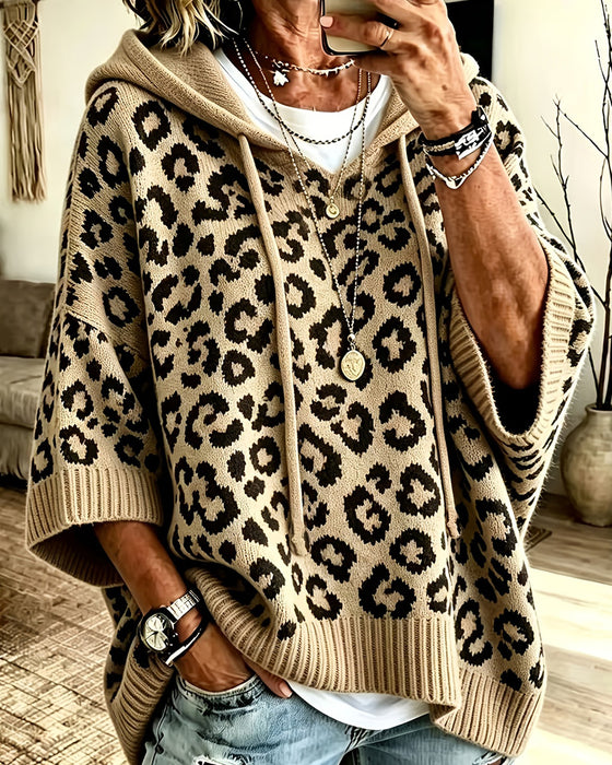 Hoodie Leopardmønster Mellemærme Lomme