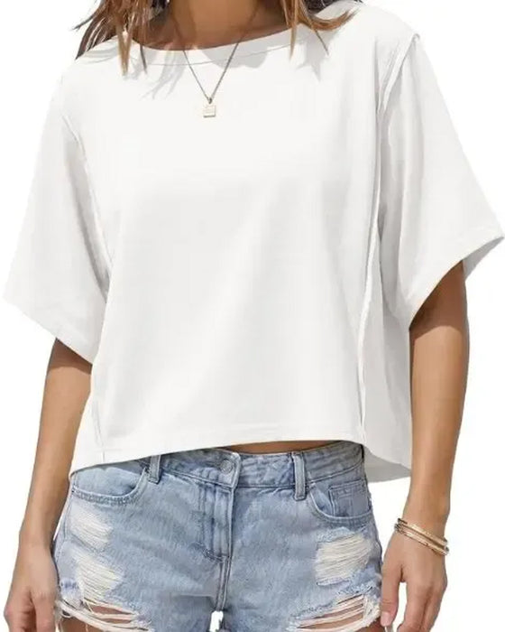 T-Shirts Kort Drop Skulder Løs