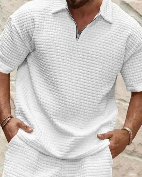 Set Polo Krave Lynlås Vaffel Tekstur Shorts