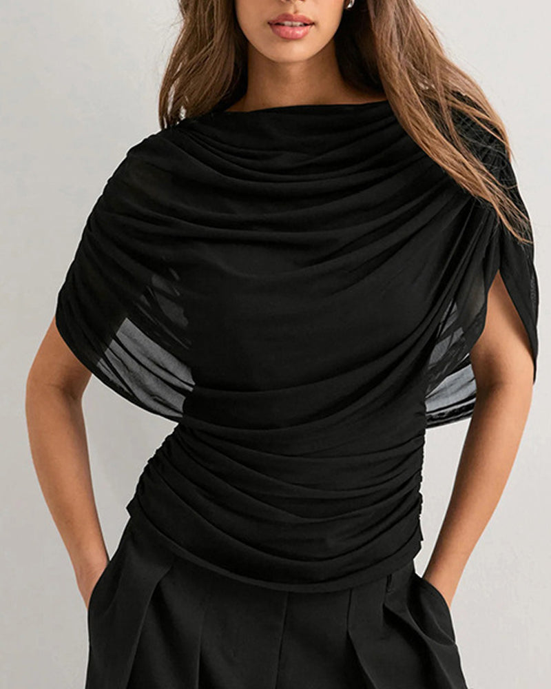 Bluse Mesh Halstørklæde Hals Draperet Slim Fit